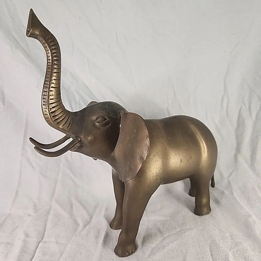 Statue Brass Elephant Large Figure Lucky Sculpture 13.5